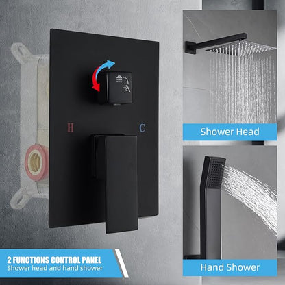 Modern Shower Faucet with 10 Inch Rain Shower head Shower System and Handheld Shower Combo,2-Function Shower Fixtures Included Shower Trim Kit (Matte Black)