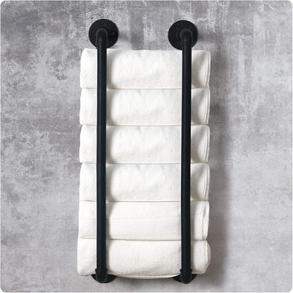HouseAid Industrial Pipe Towel Rack, Farmhouse Bathroom Towel Storage Holder, Vintage Style Towel Organization, Wall Mounted, Matte Black