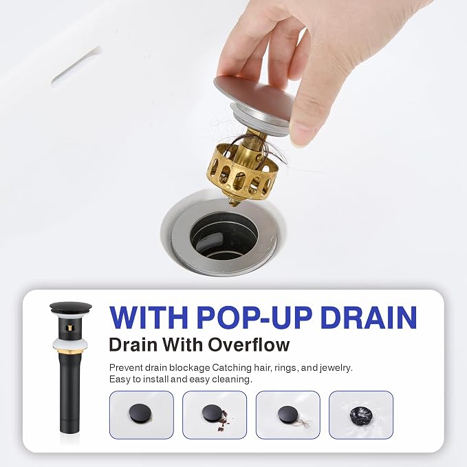 Bathroom Faucet with Sprayer, Matte Black 2 Handles with Pop-Up Drain | Kablle 3 Holes Pull Out 4 inch Centerset Laundry Bar Basin Pull Out Faucet with Pop-Up Drain, KBL-MP-6002B-CL