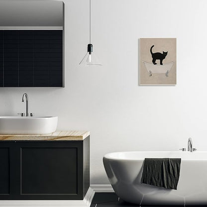 Stupell Industries Black Cat Simple Claw Foot Bathtub Bathroom Painting, Design by Coco de Paris, Tan, 13 x 19 | Stupell Industries · By Coco de Paris · Ready to hang · Bathroom novelty decor · Made in USA