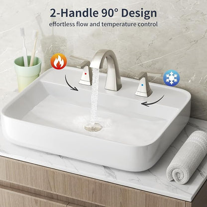 Bathroom Sink Faucet 8 inch, 3 Hole, NSF Certified, Brushed Nickel | Modern Bathroom Faucet for Bathroom Sink and RV with Pop-Up Drain and Water Supply Lines