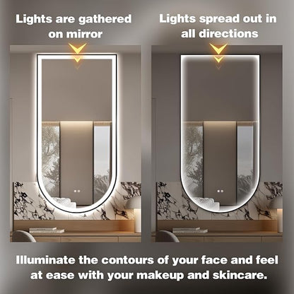 Arched LED Bathroom Mirror, 48"x24" Arch Backlit Vanity Mirror with Lights, Frontlit, Dimmable, 3 Colors, Memory Function, Anti-Fog Smart Mirror, Black Frame, Shatterproof, Vertical-Inverted