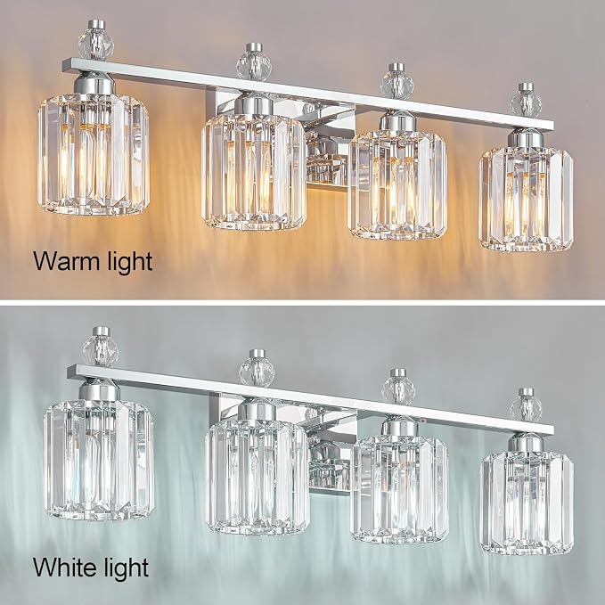 Bathroom Vanity Lights 4-Light Chrome Modern Crystal Vanity Light Fixtures Over Mirror Crystal Bathroom Vanity Lighting Fixtures