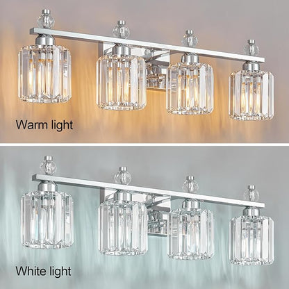 Bathroom Vanity Lights 4-Light Chrome Modern Crystal Vanity Light Fixtures Over Mirror Crystal Bathroom Vanity Lighting Fixtures