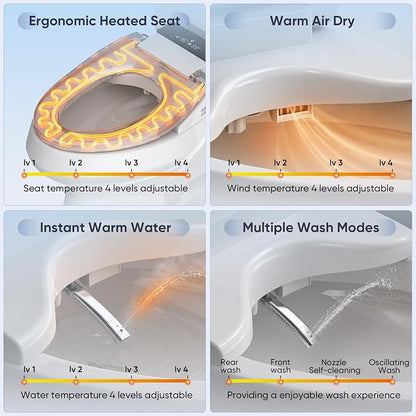 LEIVI Electric Bidet Toilet Seat with Auto Open & Close Lid, Digital LED Display, Heated Seat, Night Light, Bidet with Warm Water and Dryer, Elongated