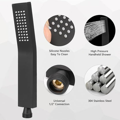 NearMoon HandHeld Shower Head, Luxury High Pressure Shower Kit with Wall Connector and Hose Set, for Bathroom Showering System Contemporary Square Style (Matte Black)