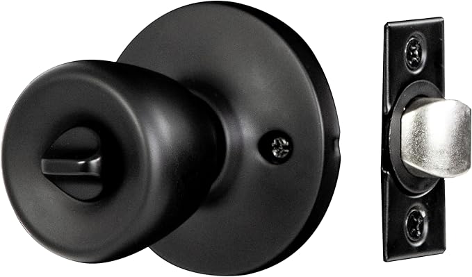 Design House Terrace Privacy Door Knob, 6-Way Universal Bed and Bath Lock, Matte Black, Adjustable Backset, ANSI Grade 3, 728675-MB
