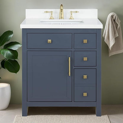 Lavanti Oakford 30 Inch Bathroom Vanity with Sink – Stylish Navy Blue Vanity Bathroom with Storage Cabinet – Modern Bathroom Vanities with Single Vanity Sink & Quartz Countertop