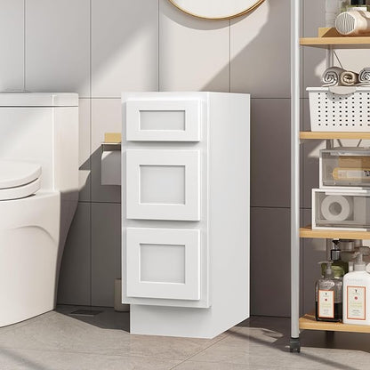 Vanity Art 12 Inch Bathroom Vanity Small Base Cabinet with 3 Soft Closing Shaker Drawers, Strudy Floor Mount Cabinets for Storage Shaving, Washroom Accessories, VA4012-3W