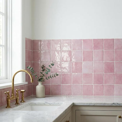Blush Pink 4 Sheets 6x6 Inch Peel and Stick Subway Tile Backsplash, Self Adhesive Wall Tiles for Kitchen Bathroom, Thick Waterproof Heat Resistant, Easy Install No Grout, Renter Friendly
