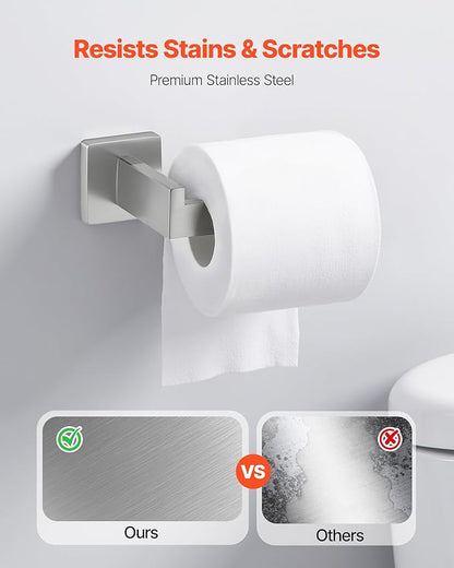 VEVOR Brushed Nickel Bathroom Hardware Set, 5 Pieces Bathroom Accessories Set, Stainless Steel 24 inch Towel Bar, Towel Rack, 2 Robe Towel Hooks, Toilet Paper Holder for Bath Room, Wall Mounted