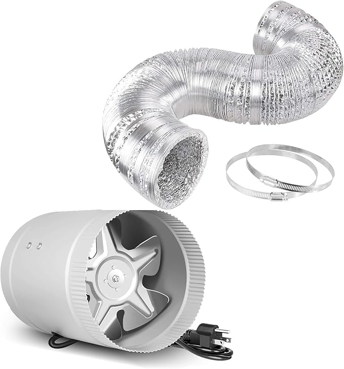 iPower 6 inch Inline Booster Fan and 16 Feet Non-Insulated Flex Air Aluminum Ducting Vent Hose for Kitchen Bathroom Grow Tent HVAC Exhaust or Intake