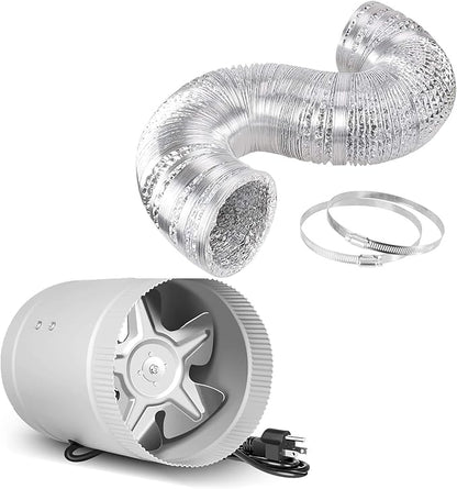 iPower 6 inch Inline Booster Fan and 16 Feet Non-Insulated Flex Air Aluminum Ducting Vent Hose for Kitchen Bathroom Grow Tent HVAC Exhaust or Intake