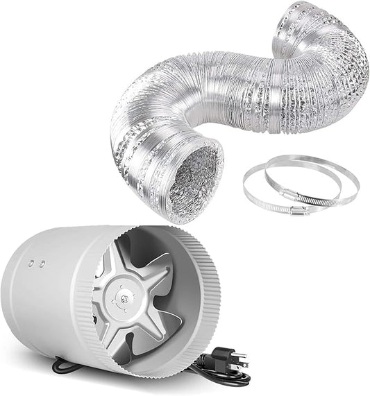 iPower 6 inch Inline Booster Fan and 16 Feet Non-Insulated Flex Air Aluminum Ducting Vent Hose for Kitchen Bathroom Grow Tent HVAC Exhaust or Intake