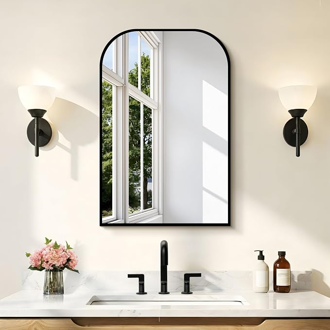 COFENY Bathroom Mirror, 20x30 inch Black Rectangle Wall Mounted Mirror with Thin Frame, Bathroom Vanity Mirrors for Over Sink, Entryway, Living Room, Bedroom