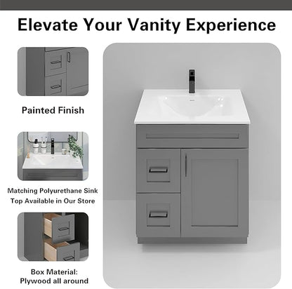 30" Shaker Bathroom Vanity Sink Base with Drawers (Ready-to-Assemble) (Grey Shaker Vanity Base)