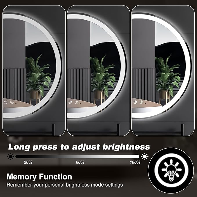 DUMOS 28 Inch Round LED Bathroom Mirror with Lights, Circle Vanity Mirror | Anti-Fog, Dimmable, 3-Color Light, Front Light and Backlit, Memory Function, Tempered Glass