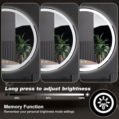 DUMOS 28 Inch Round LED Bathroom Mirror with Lights, Circle Vanity Mirror | Anti-Fog, Dimmable, 3-Color Light, Front Light and Backlit, Memory Function, Tempered Glass