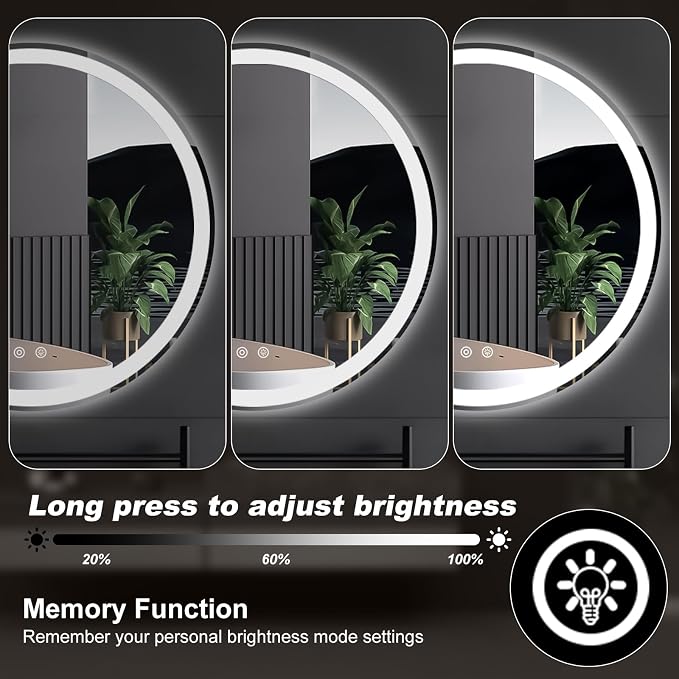 NEWBULIG 28'' Round LED Bathroom Mirror with Lights, Circle Vanity Mirror | Anti-Fog, Dimmable, 3-Color Light, Front Light and Backlit, Memory Function, Tempered Glass