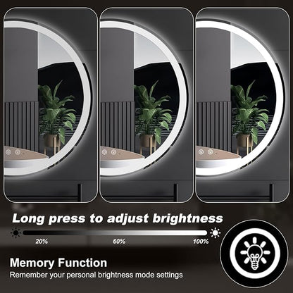 NEWBULIG 28'' Round LED Bathroom Mirror with Lights, Circle Vanity Mirror | Anti-Fog, Dimmable, 3-Color Light, Front Light and Backlit, Memory Function, Tempered Glass