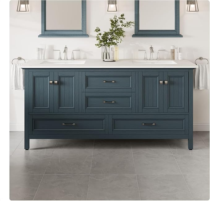Eviva Britney 72 in. Ash Blue Double Sink Bath Vanity with Carrara Quartz Top and Undermount Porcelain Sinks