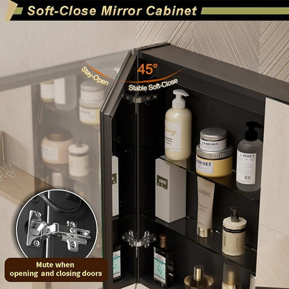 20 * 28 Right Hinge LED Bathroom Mirror Cabinet, Aluminum Medicine Cabinet | Light Adjustable, Sockets & USBs inside, Anti-Fog, Easy to Install