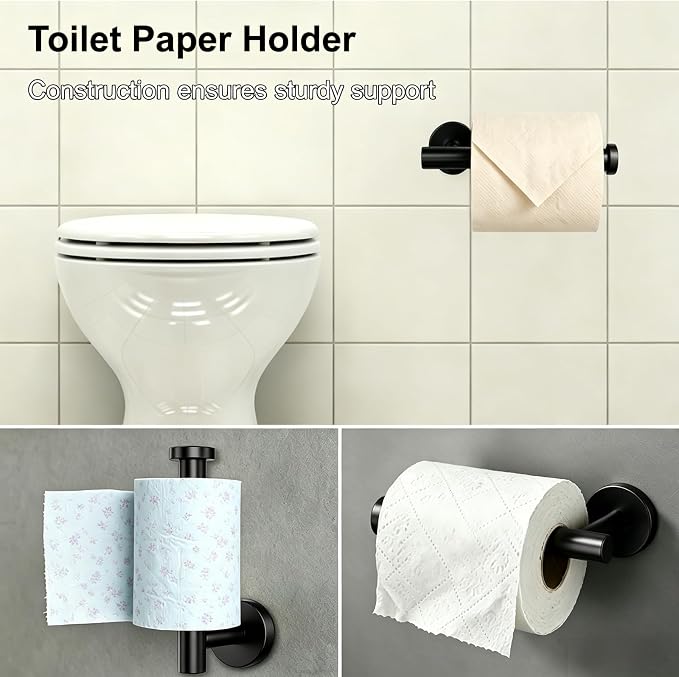 5 Pieces Matte Black Bathroom Accessories Set Towel Bar Set | 24 Inch Towel Racks Wall Mounted,Toilet Paper Holder,Towel Ring,2 Towel Hooks,Stainless Steel Bathroom Hardware Set