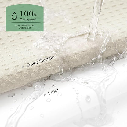 Cream Hook Free Waffle Shower Curtain & Snap-in Fabric Liner,72x99 | Less Time to install, 3 in 1 Fabric Shower Curtain and Liner Set with Magnets, Extra Long, Shower Curtains for Bathroom