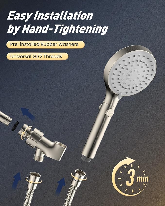 FASDUNT High Pressure Handheld Shower Head with Hose, Brushed Nickel | 80" Extra Long Stainless Steel Hose & Adjustable Bracket, Shower Heads with ON/OFF Switch for Pets Bath