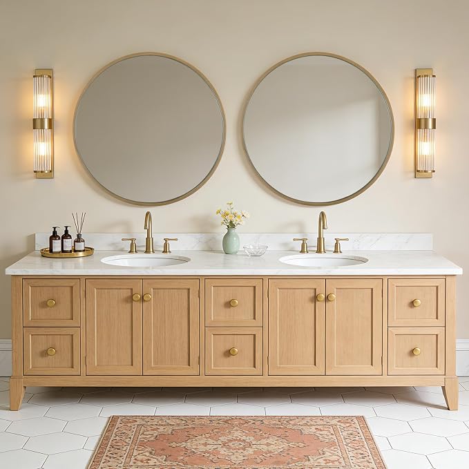 Round Wood Mirror, 36" Round Modern Decoration Large Circle Wall Mirror for Bathroom Living Room Bedroom Entryway, Natural