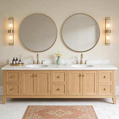Round Wood Mirror, 36" Round Modern Decoration Large Circle Wall Mirror for Bathroom Living Room Bedroom Entryway, Natural