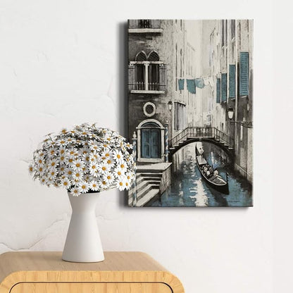 Renditions Gallery Canvas Historical Wall Art Paintings for Wall Decorations Vintage Venice Boat Black & White Modern Artwork Prints for Bedroom Living Room Office Kitchen - 32"x48" LT02