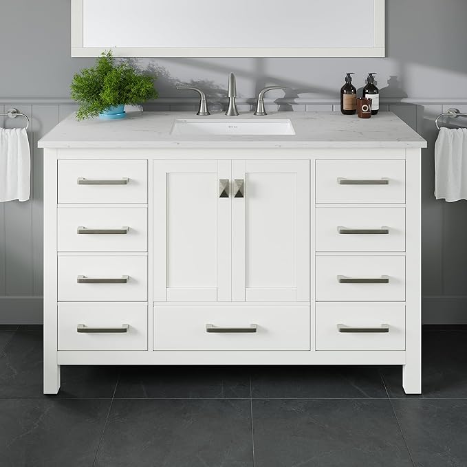 Eviva Aberdeen 48 in. White Single Sink Bath Vanity with Carrara Quartz Top and Undermount Porcelain Sink