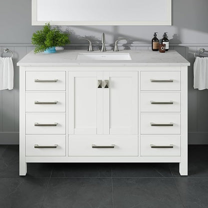 Eviva Aberdeen 48 in. White Single Sink Bath Vanity with Carrara Quartz Top and Undermount Porcelain Sink
