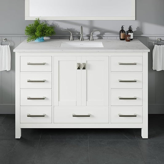 Eviva Aberdeen 48 in. White Single Sink Bath Vanity with Carrara Quartz Top and Undermount Porcelain Sink