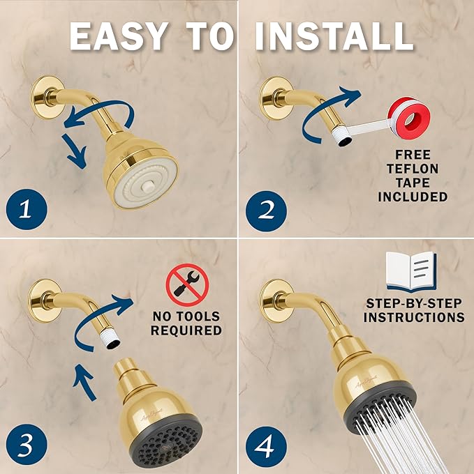 High Pressure Shower Head - 1.8 GPM - Polished Brass | Best 3 Inch Wall Mount Bathroom Showerhead For Boosting Low Flow With Anti-Clog Nozzles, Adjustable Brass Ball Joint