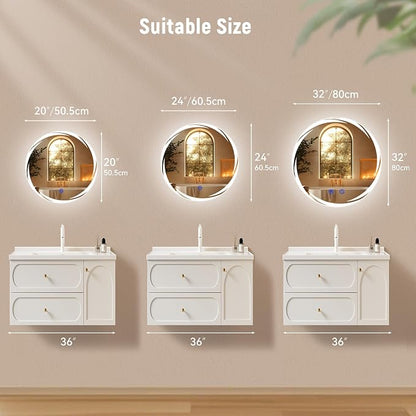 32“ x 32” LED Bathroom Smart Mirror- Anti-Fog, Round Mirror with Three Color Light Temperature Brightness Settings,Backlit + Front Lit,Wall-Mounted Vanity Mirror with Memory Function