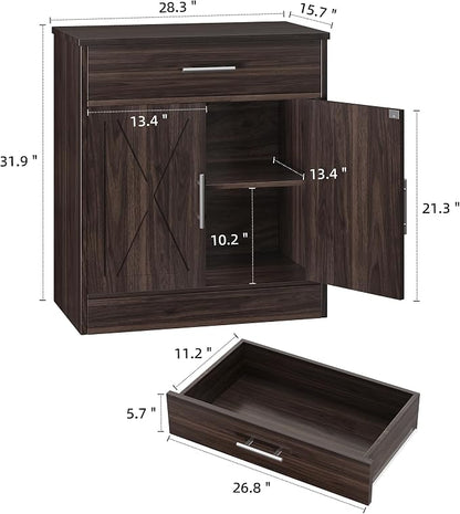 Shintenchi Farmhouse Storage Cabinets with Doors and Shelves,Kitchen Barn Door Storage Cabinet with Drawers,Coffee Bar Cabinet Buffest Sideboard for Dining Living Room,Bathroom,Entryway,Dark Brown