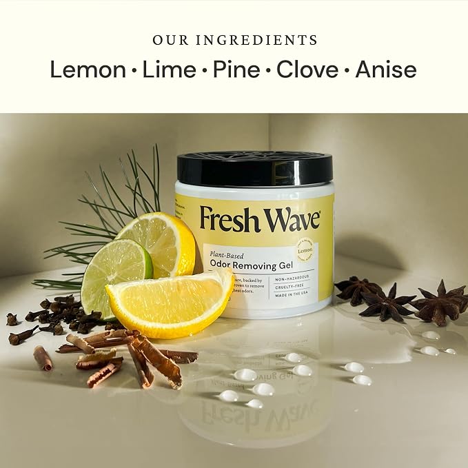 Fresh Wave Lemon Odor Removing Gel, 15 oz., Pack of 4 - Safer Odor Absorbers for Home, Natural Plant-Based Odor Eliminator, Every 15 oz. lasts 30-60 Days, For Cooking, Trash & Pets
