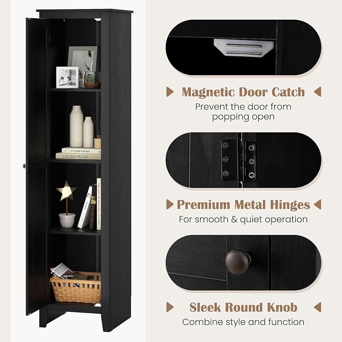 GIANTEX 72-Inches Narrow Storage Cabinet, Tall Bathroom Floor Cabinet with 4 Shelves, Barn Door, Anti-tilt Device, Raised Feet, Slim Storage Unit for Small Spaces, Living Room, Home Office, Kitchen