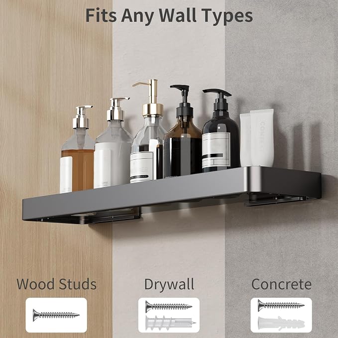 20 Inch Long Floating Shelf Black, Clear Tempered Glass Wall Shelf - Spacious and Stylish Storage for Your Home