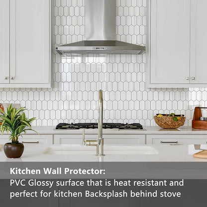 Vamos Tile Long Hexagon Peel and Stick Backsplash Tile - 10 Sheets Stick on Backsplash for Kitchen and Bathroom 12.4 x 12 Inch Glossy Dolomite White PVC Self Adhesive Mosaic Wall Tiles