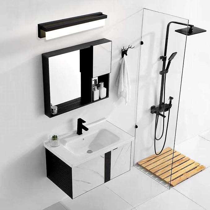 LED Bathroom Vanity Light Fixture Over Mirror 24.4 inch Modern Rectangle Black Matte Metal Lighting Bar 4000K Daylight Wall Sconce (Black)