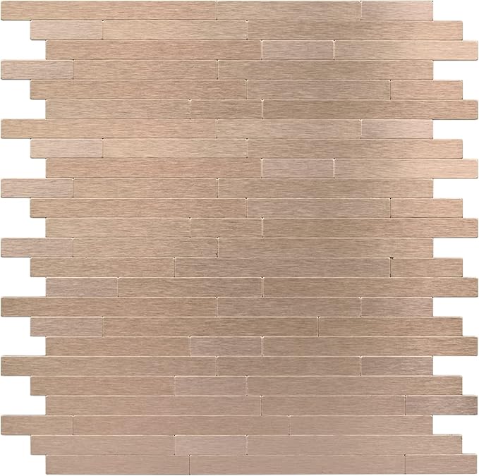 Peel and Stick Backsplash for Kitchen, Brushed Aluminum Copper Backsplash Metal Stick on Wall Tile (12 Sheets)