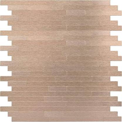 Peel and Stick Backsplash for Kitchen, Brushed Aluminum Copper Backsplash Metal Stick on Wall Tile (12 Sheets)