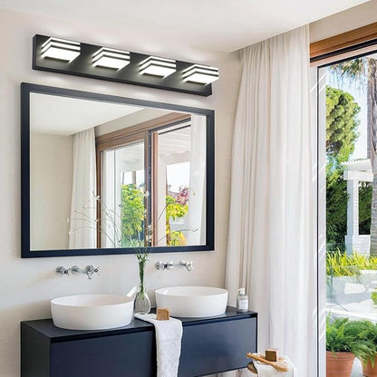 Black Bathroom Light Fixtures 24W Wall Light for Mirror 27 Inch Vanity Lighting Fixtures over Sink 4 Light LED Vanity Lamp Modern over Mirror Light Fixture Acrylic LED Light Bar for Bathroom Restroom