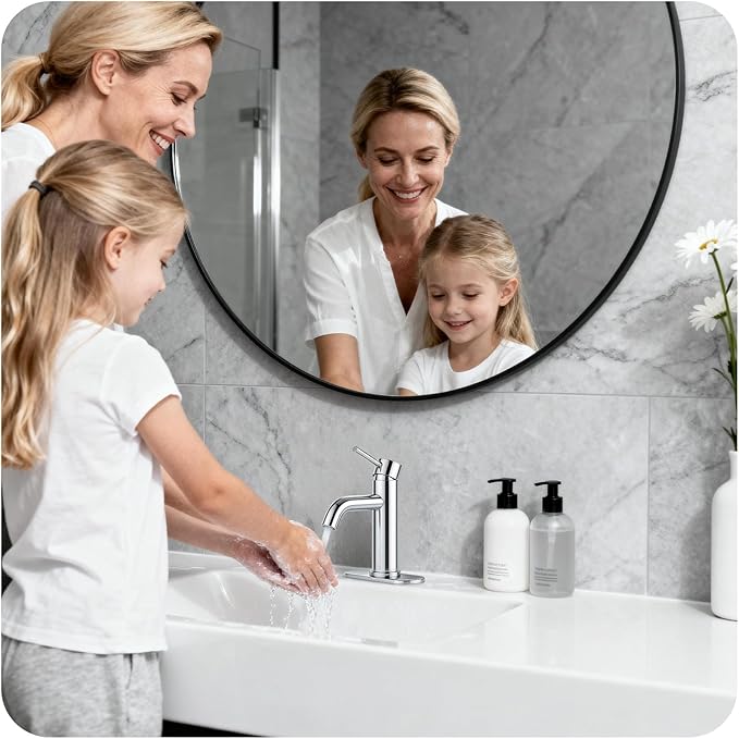 Bathroom Faucets Chrome Bathroom Sink Faucet Modern Single Handle Bathroom Faucet for 1 or 3 Hole Mxier Tap Washbasin Faucet with Deck, Pop-up Drain and Supply Hoses