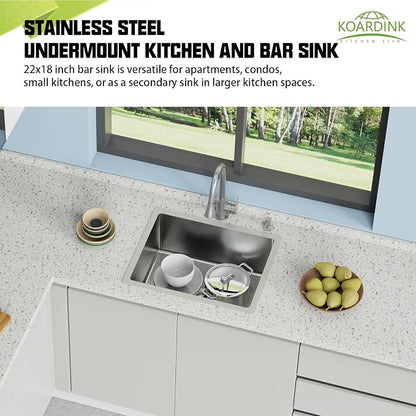 22x18 In Undermount Kitchen And Bar Sink- Stainless Steel Single Bowl Kitchen Sink Modern Drop In Bar Sink With Silicon Mat,Drain Strainer Set Compatibility With Various Kitchen & Bar Style