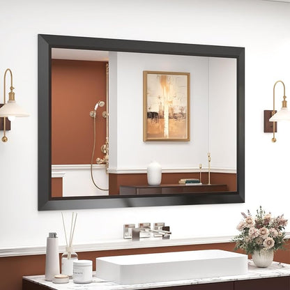 SMIROR 40x30 Matte Black Bathroom Vanity Mirror for Over Sink | Metal Wide Frame, Rectangle, Right- Angle Corner, Anti-Rust, Horizontally or Vertically Wall- Mounted for Home Remodel