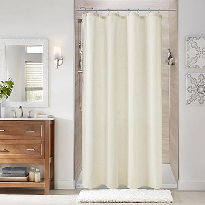 Ivory Linen Shower Curtain, Cloth Textured Fabric Shower Curtain Set with Hooks, Simple Elegant Modern Farmhouse Country Ultra Thick Bath Curtains for Bathroom,Water Repellent,48x72